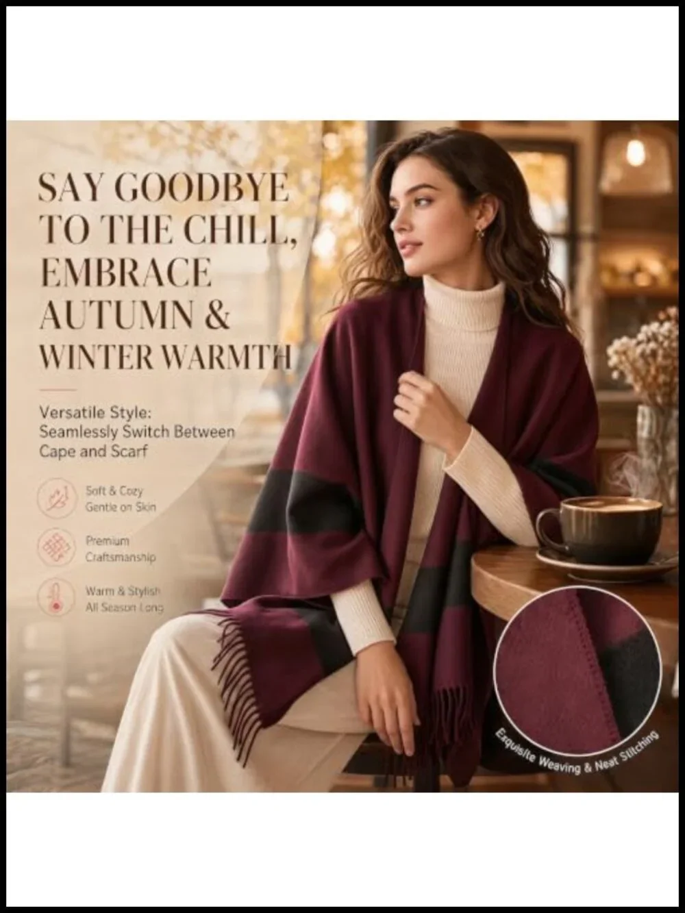 Open Front Poncho Cape Sweater Wrap Shawl Tassel Fringe Oversized Cashmere